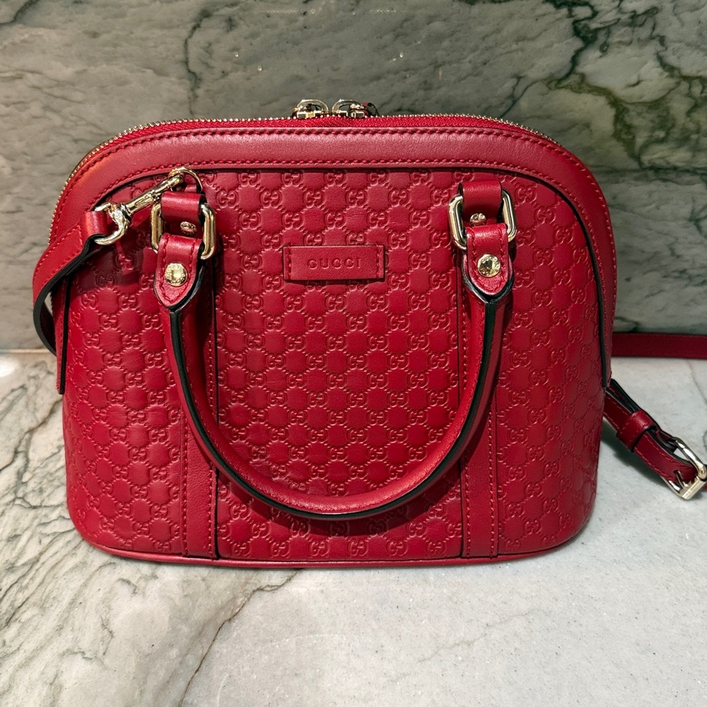 GUCCI Microguccissima Mini Dome Bag in Hibiscus Red Authentic